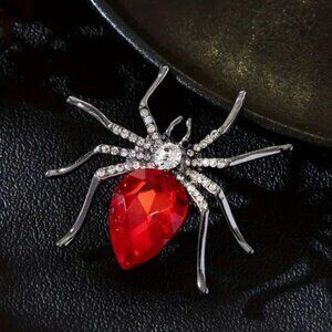 Spider Brooch With Red Crystal stone & Rhinestones
